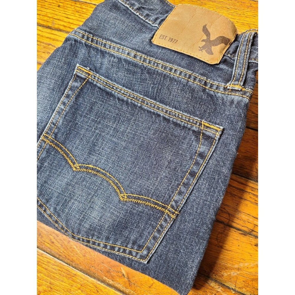 American Eagle Mens 32x32 Relaxed Straight Leg Jeans Dark Wash Blue Denim C3